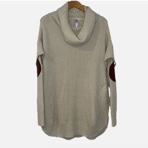 Alya Cowl Neck Pullover Sweater S/M Beige Elbow Patches